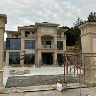 新余 黄金麻花岗岩别墅雕花外墙干挂配上门口雕花罗马柱