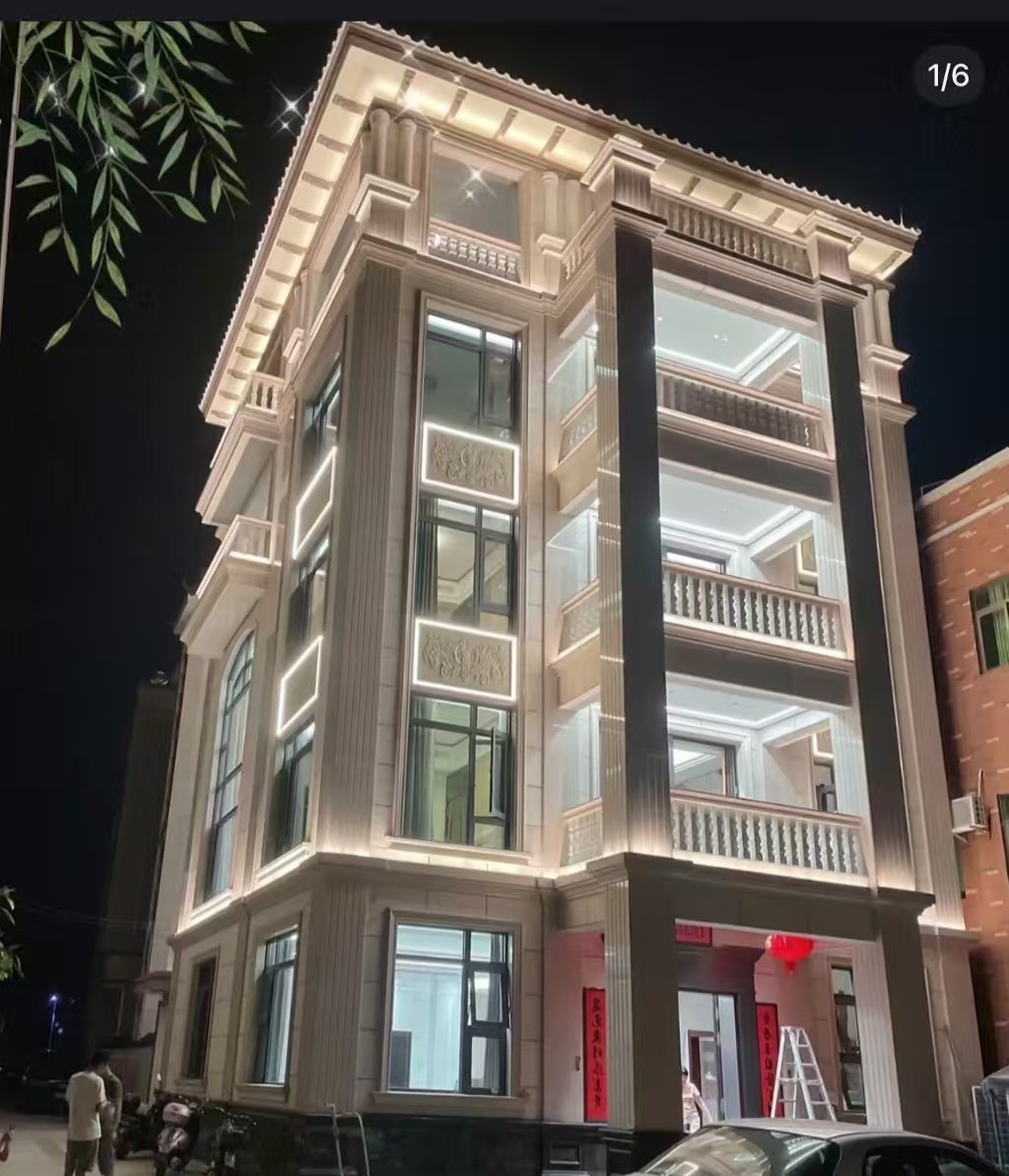 新余 芝麻白花岗岩别墅外墙夜间效果