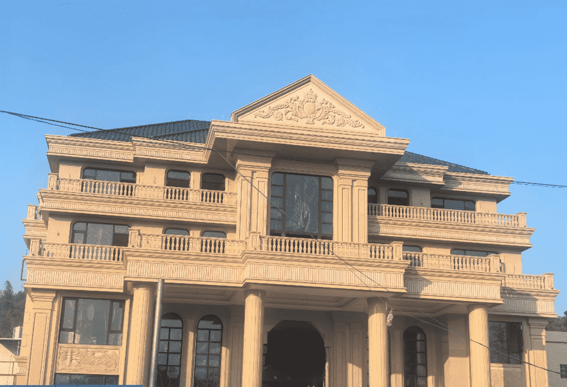 新余黄金麻别墅外墙干挂石材效果示例