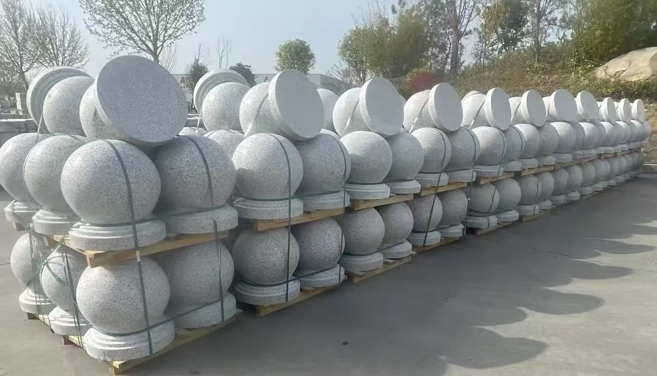 新余 白麻花岗岩石材圆球，石球，挡车球，隔离球，景观石球，风水球等