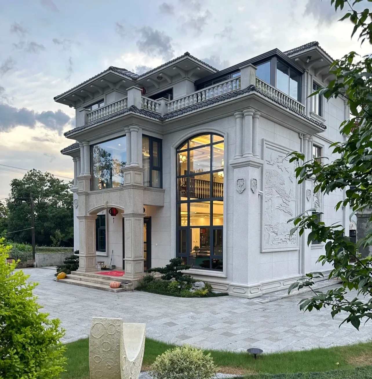 新余 白麻花岗岩私人别墅干挂石材豪华定制